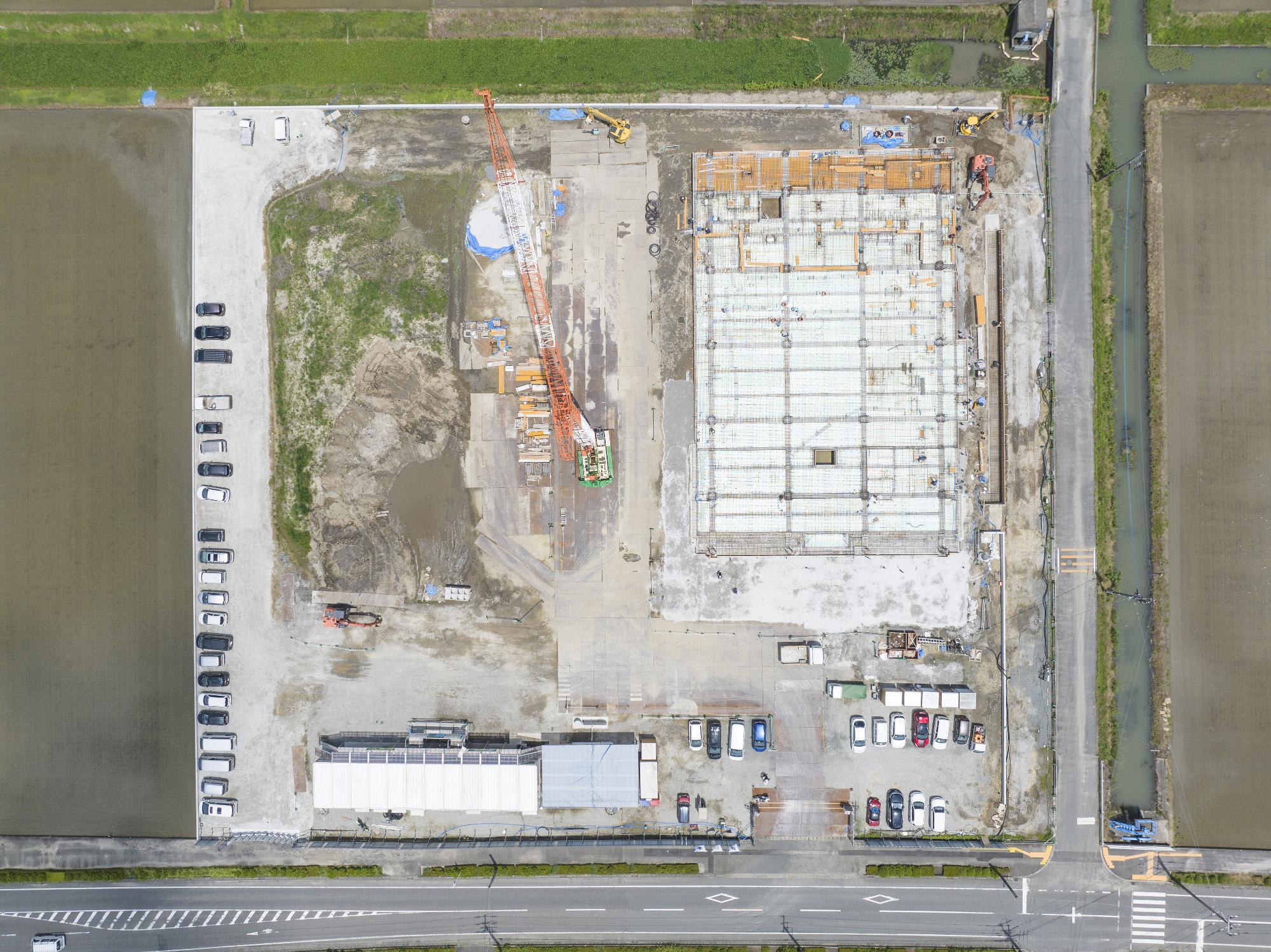 新庁舎建設6月末進捗状況写真敷地中央上空より