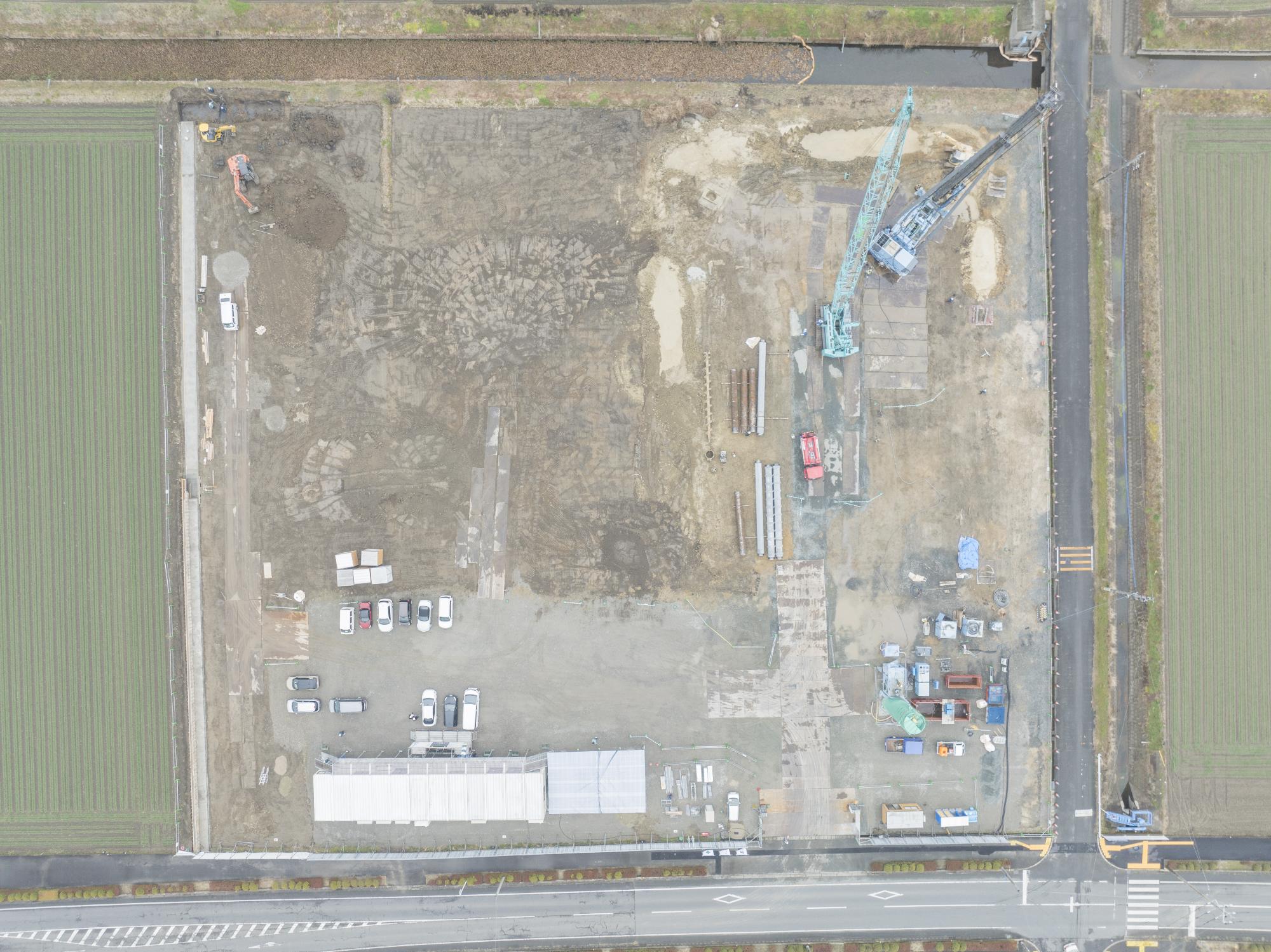 新庁舎建設2月末進捗状況写真敷地中央上空より