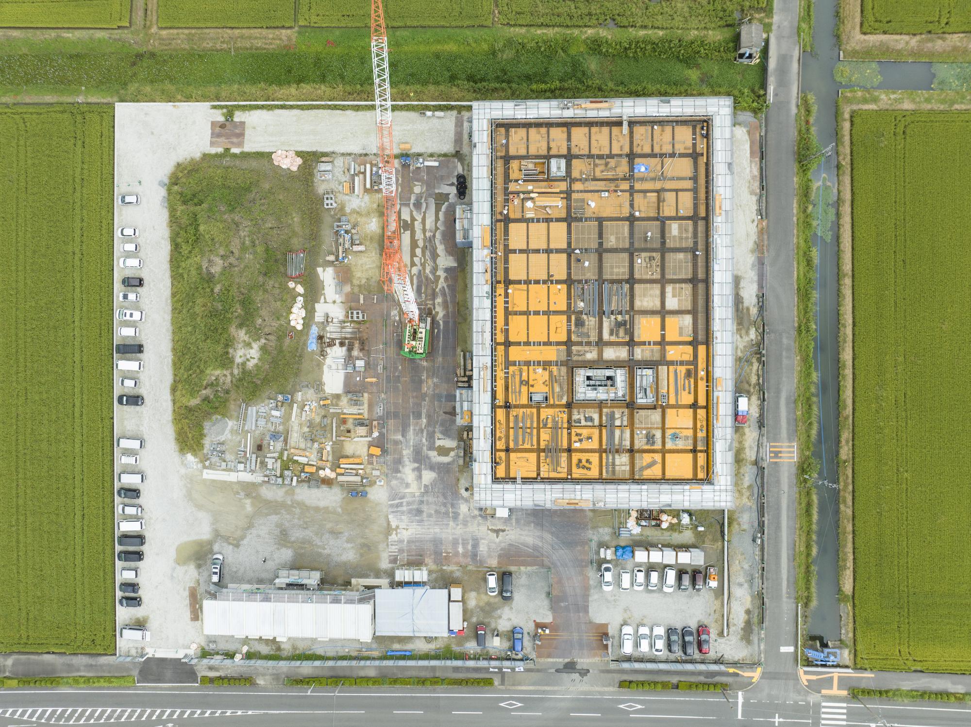 新庁舎建設9月末進捗状況写真敷地中央上空より